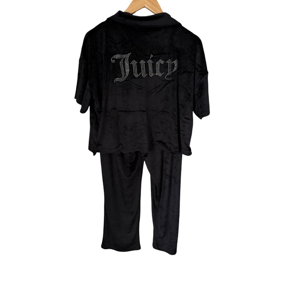 Juicy Couture Black Velour Bling Rhinestone Pajama Set NWT Size L - Picture 2 of 7